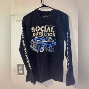 Black Hat Vintage Social Distortion Style Long Sleeve Graphic Tee Small